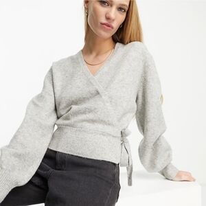 & Other Stories Light Gray V-Neck Wrap Sweater Soft Knit